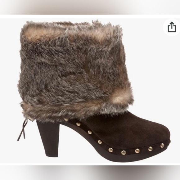 Michael Kors Brown Parker Faux Fur Leather high heels Booties Size 9M - Picture 1 of 14
